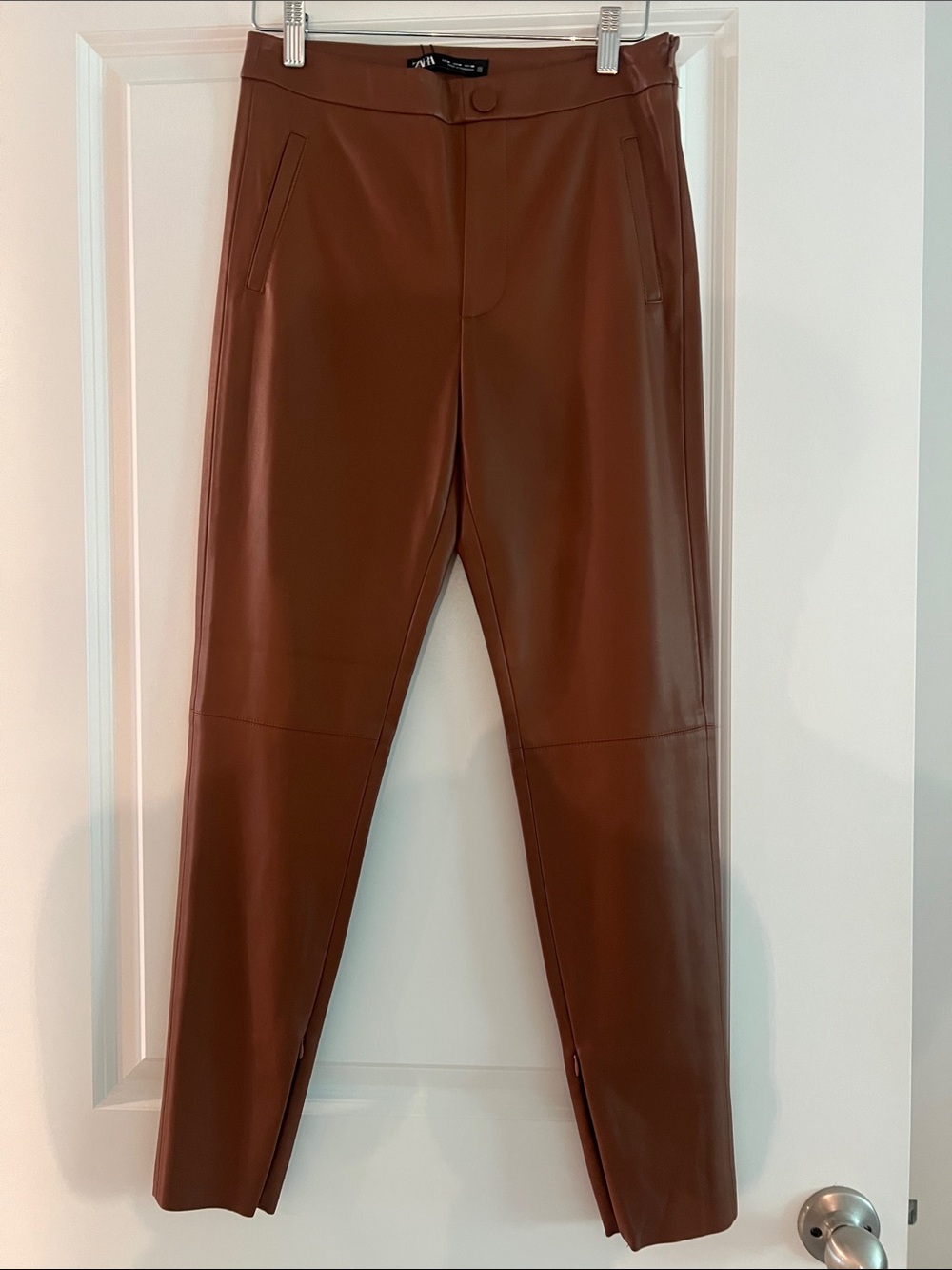 Zara Brown Faux Leather Straight Leg Pants